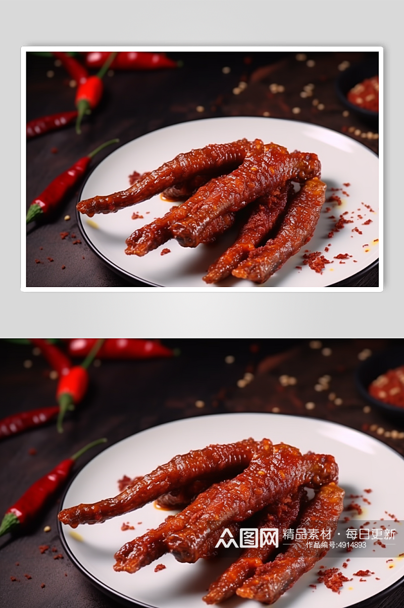 AI数字艺术美味烤鸡爪烧烤美食摄影图片素材