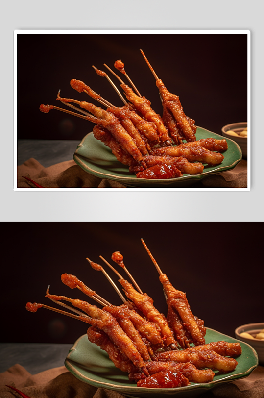 AI数字艺术高清烤鸡爪烧烤美食摄影图片