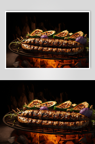 AI数字艺术简洁烤茄子烧烤美食摄影图片