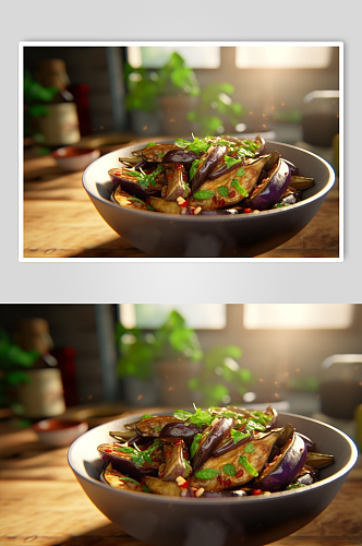 AI数字艺术极简烤茄子烧烤美食摄影图片