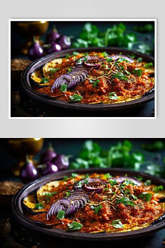 AI数字艺术简约烤茄子烧烤美食摄影图片