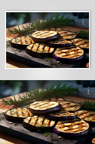 AI数字艺术简约烤茄子烧烤美食摄影图片