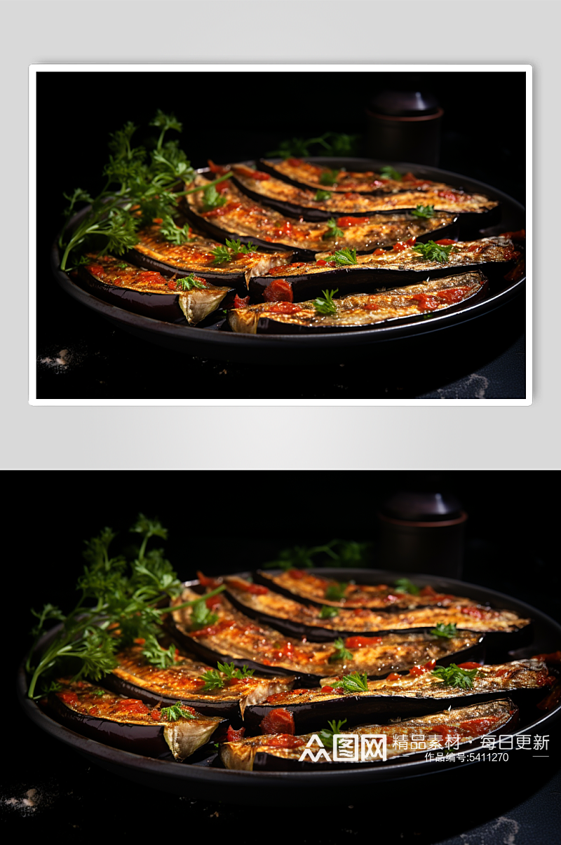 AI数字艺术烤茄子烧烤美食摄影图素材