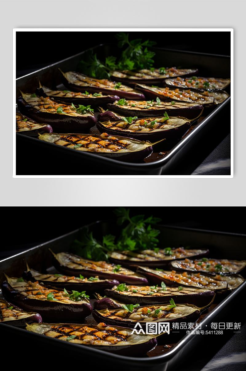 AI数字艺术烤茄子烧烤美食摄影图素材