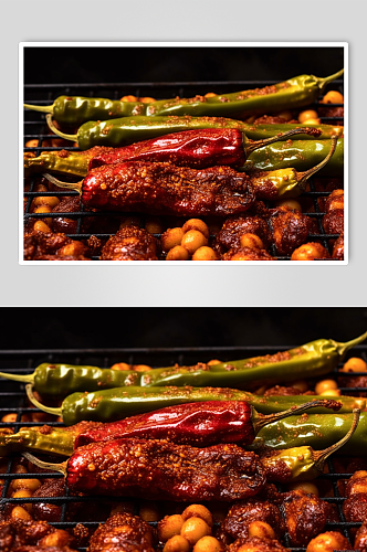 AI数字艺术高清烤青椒烧烤美食摄影图片