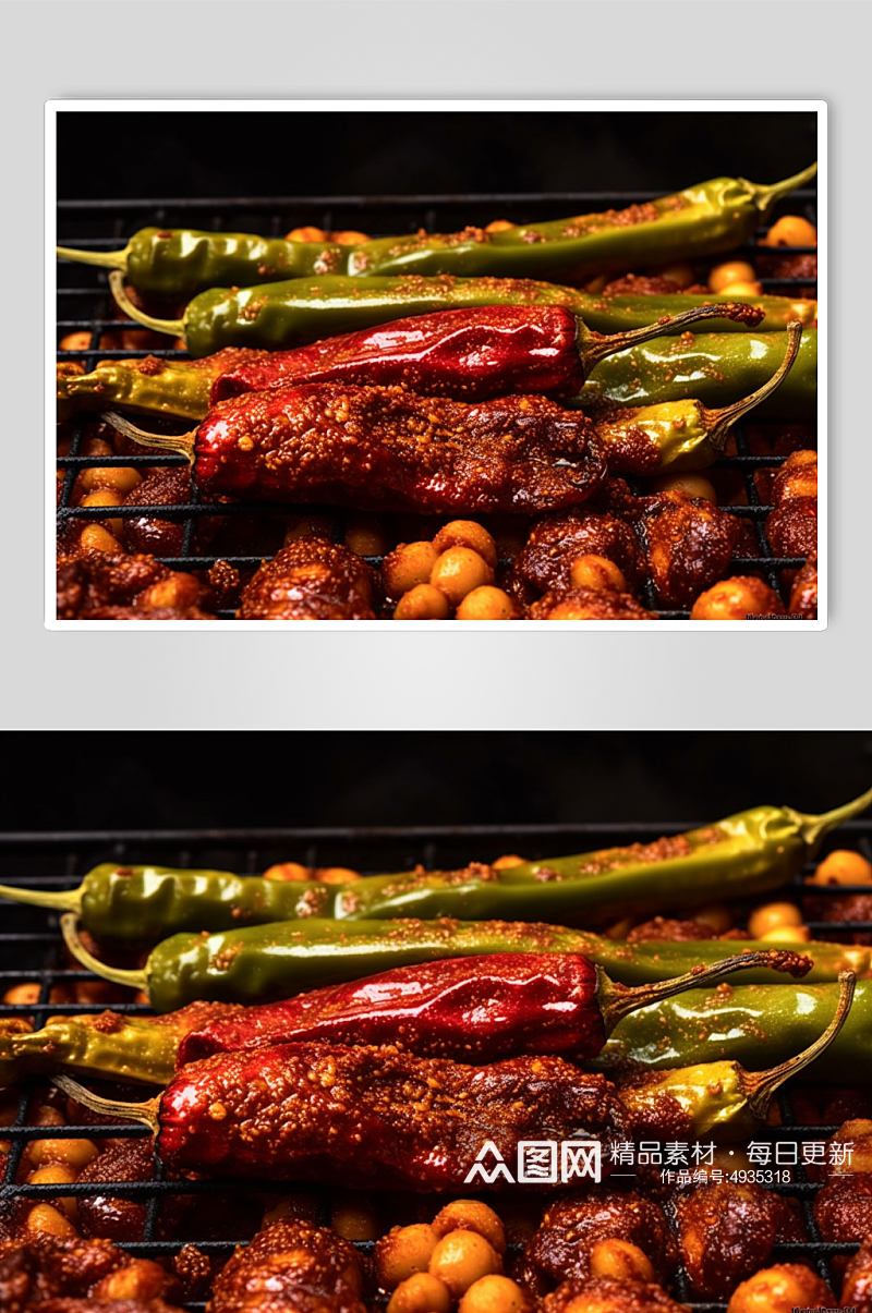 AI数字艺术高清烤青椒烧烤美食摄影图片素材