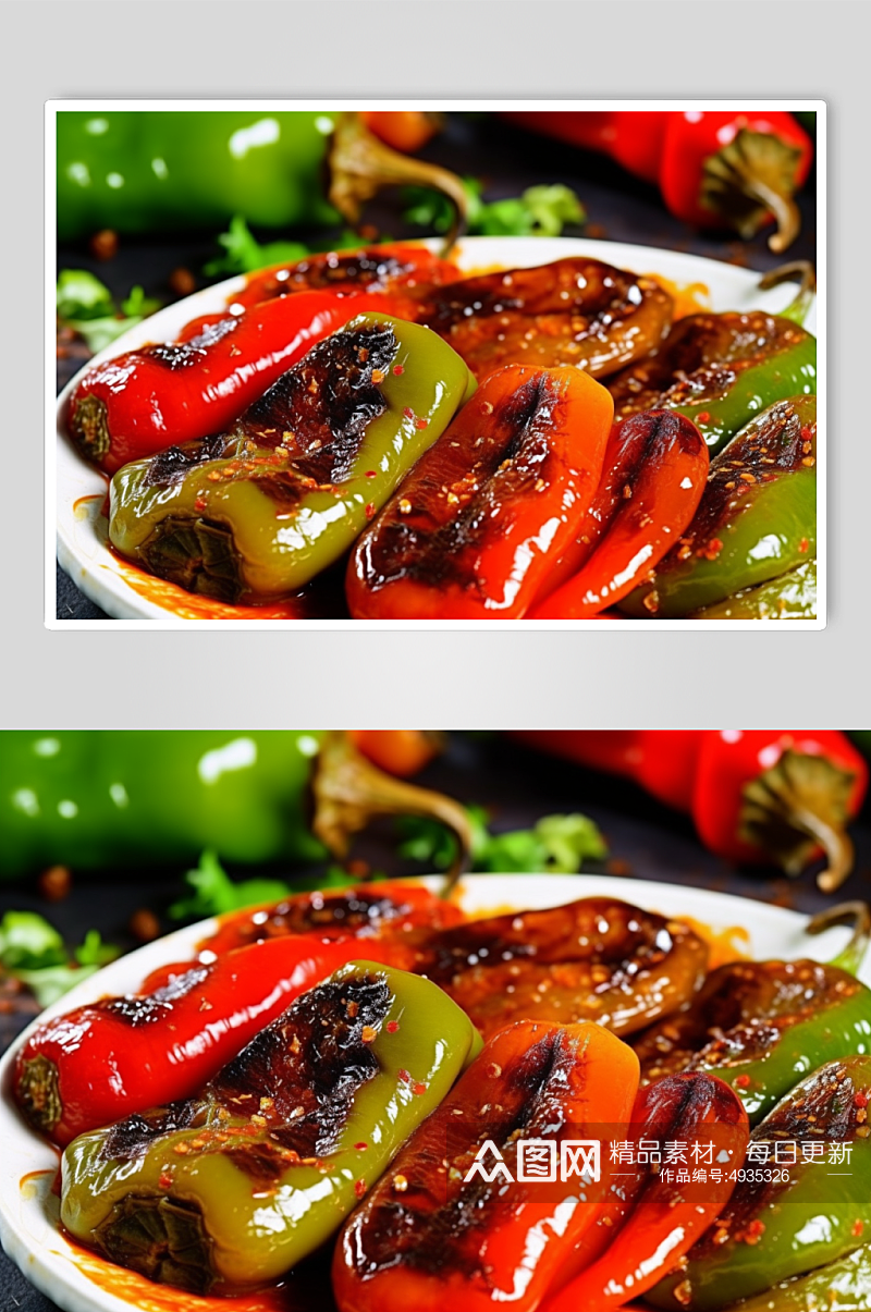 AI数字艺术美味烤青椒烧烤美食摄影图片素材