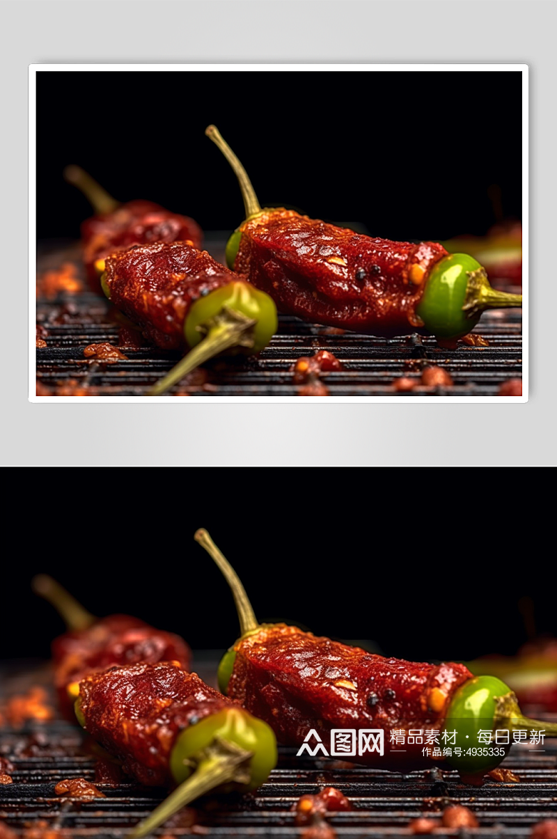 AI数字艺术美味烤青椒烧烤美食摄影图片素材