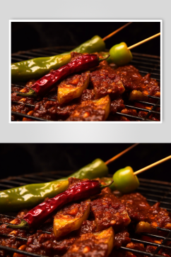 AI数字艺术美味烤青椒烧烤美食摄影图片
