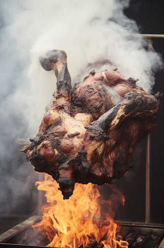 AI数字艺术烤全羊美食摄影图