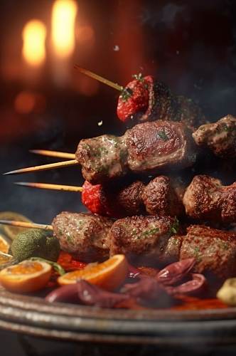 AI数字艺术美味烤肉串烧烤美食摄影图片
