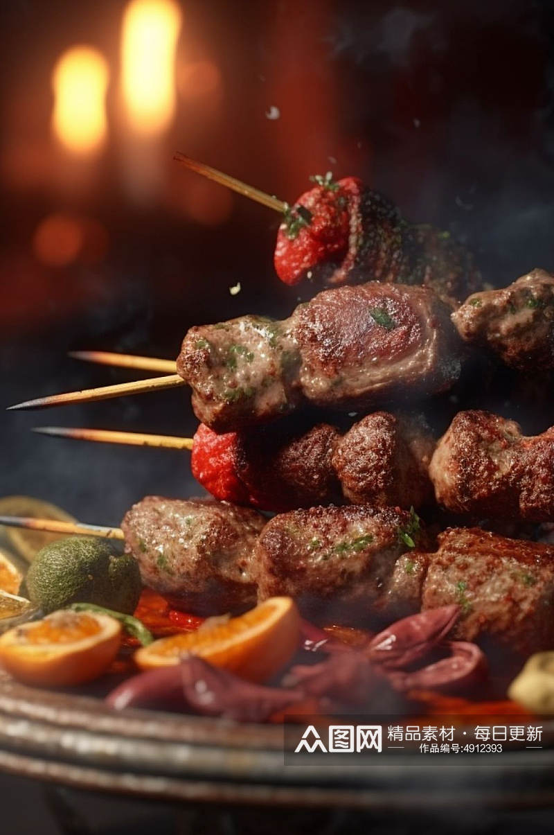 AI数字艺术美味烤肉串烧烤美食摄影图片素材