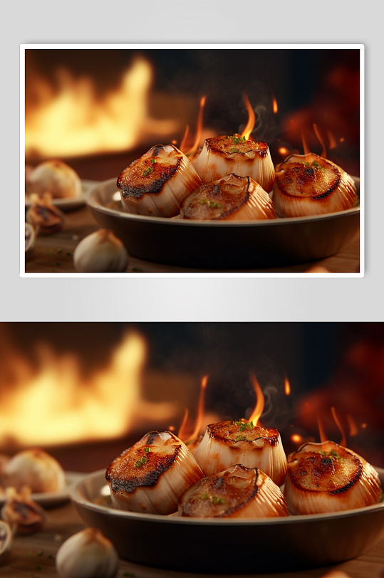 AI数字艺术烤大蒜海鲜烧烤美食摄影图片