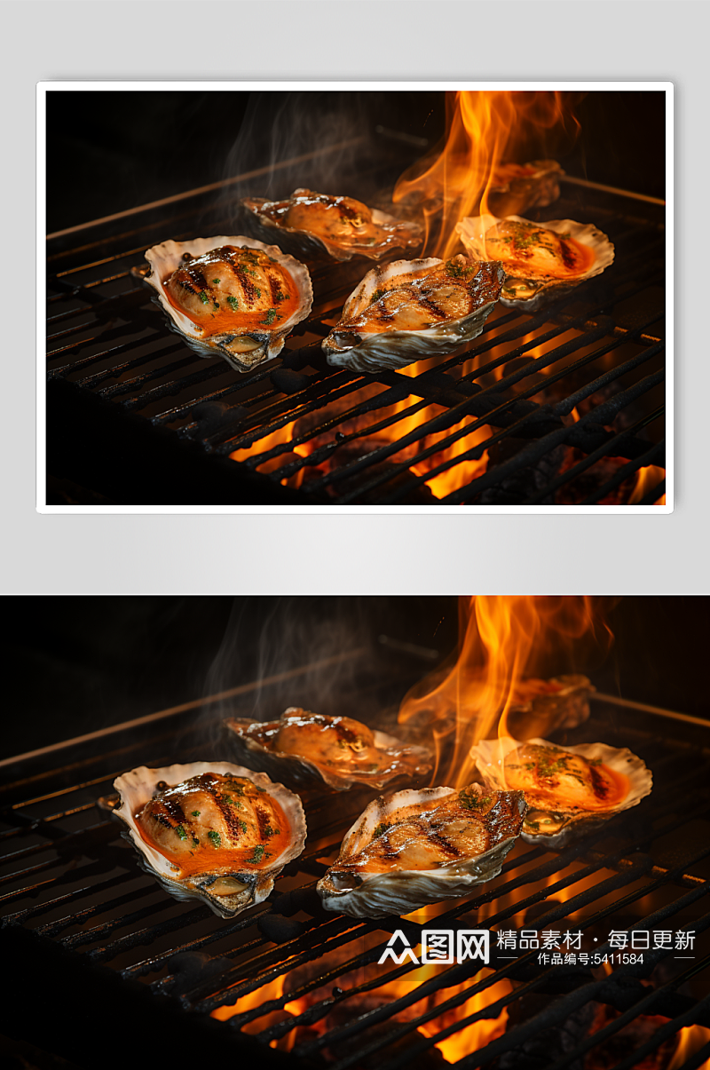 AI数字艺术烤生蚝烧烤美食摄影图素材