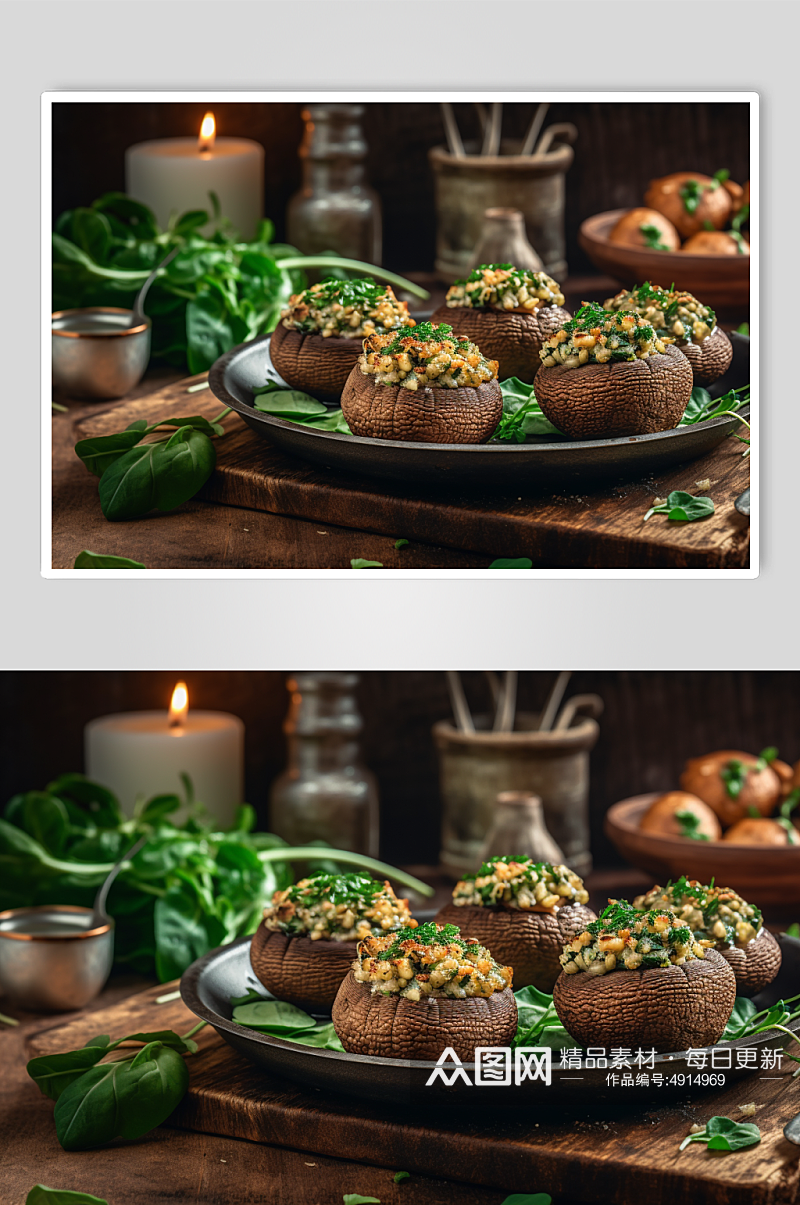 AI数字艺术简约烤香菇烧烤美食摄影图片素材