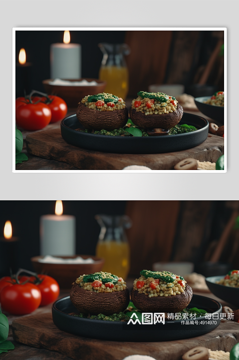 AI数字艺术简约烤香菇烧烤美食摄影图片素材