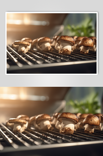 AI数字艺术简约烤香菇烧烤美食摄影图片
