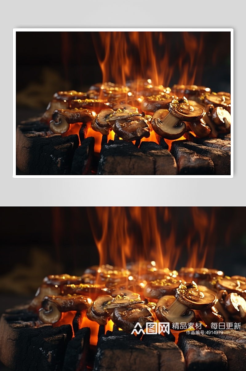 AI数字艺术高清烤香菇烧烤美食摄影图片素材