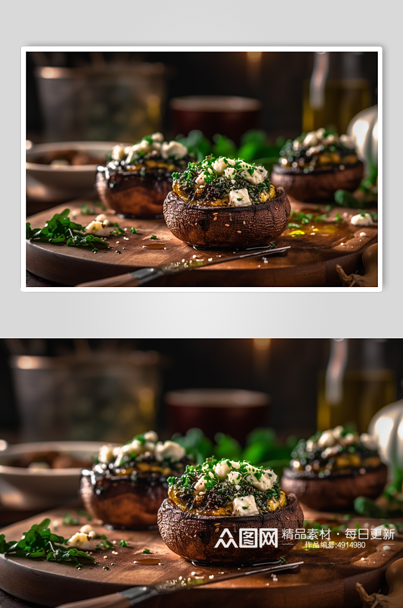 AI数字艺术高清烤香菇烧烤美食摄影图片素材