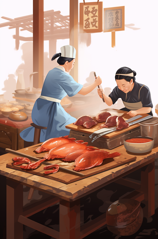 AI数字艺术美味北京烤鸭美食制作插画
