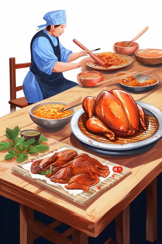 AI数字艺术美味北京烤鸭美食制作插画