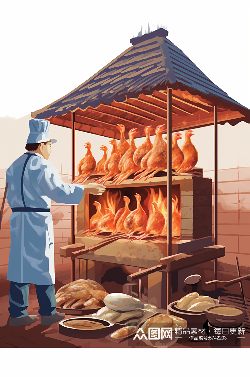 AI数字艺术美味北京烤鸭美食制作插画素材