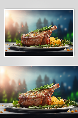 AI数字艺术烤羊排烧烤美食摄影图