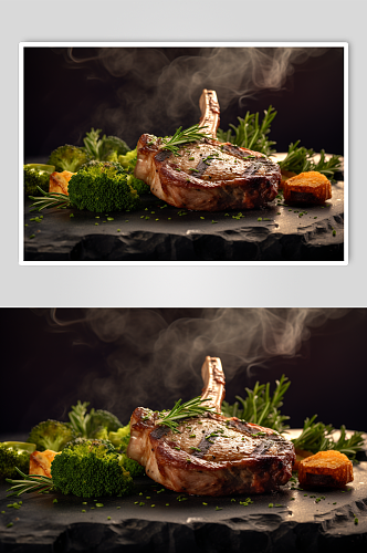 AI数字艺术烤羊排烧烤美食摄影图