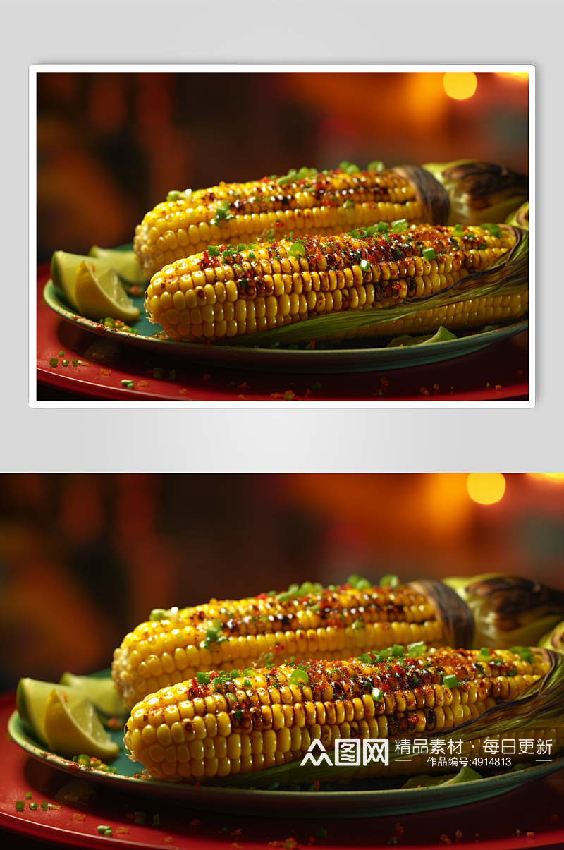 AI数字艺术简约烤玉米烧烤美食摄影图片素材