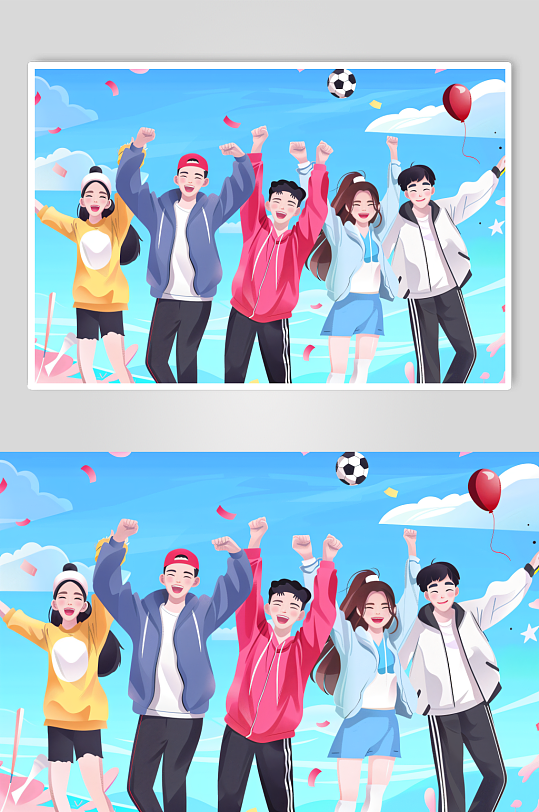 AI数字艺术五四青年节卡通年轻人插画-众图网