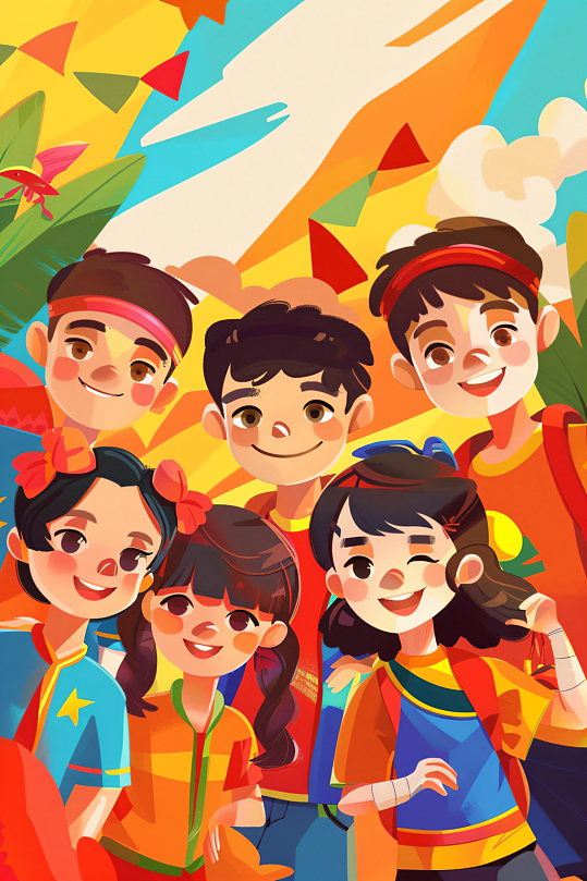 AI数字艺术五四青年节卡通年轻人插画-众图网
