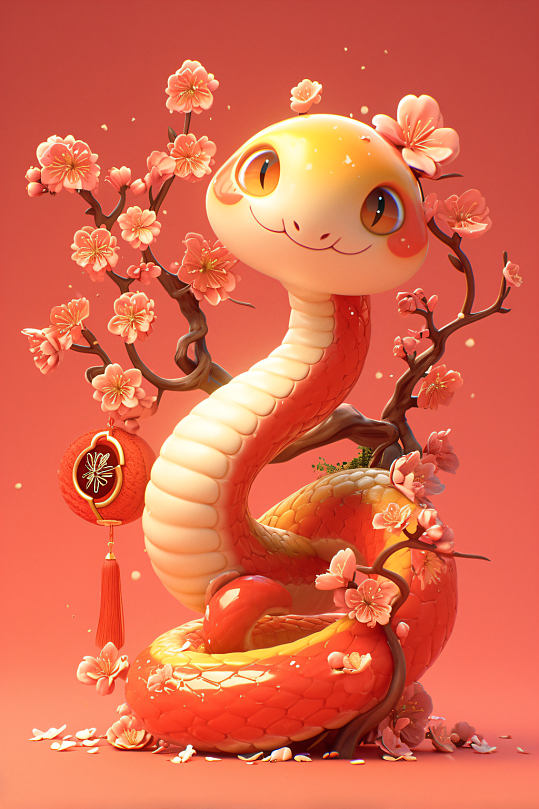 AI数字艺术蛇年卡通蛇模型-众图网