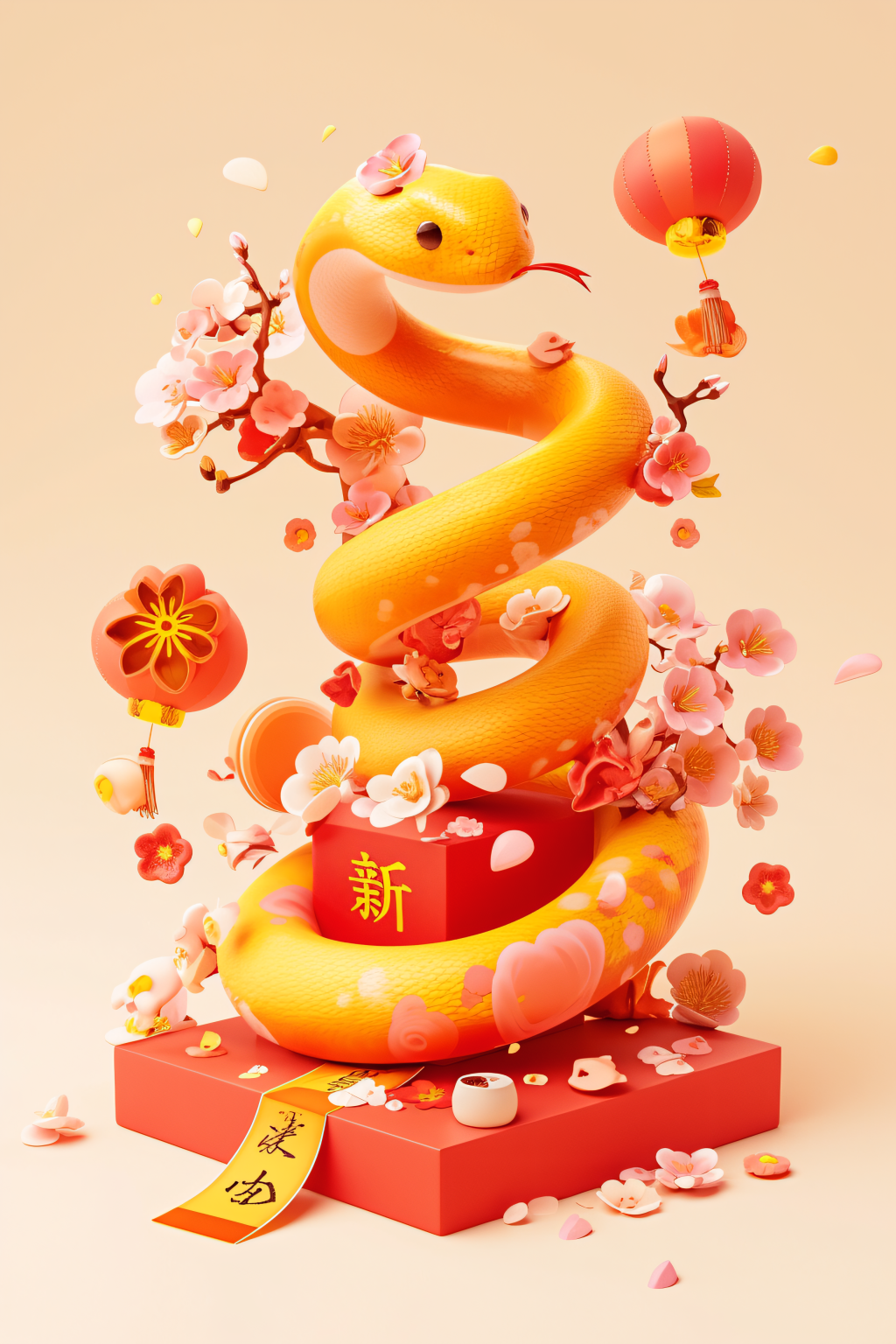 AI数字艺术蛇年卡通蛇模型素材