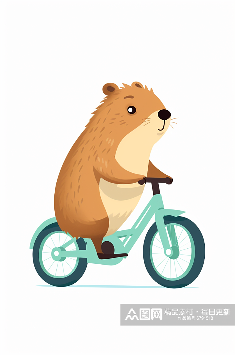 AI数字艺术卡通动物骑单车插画素材