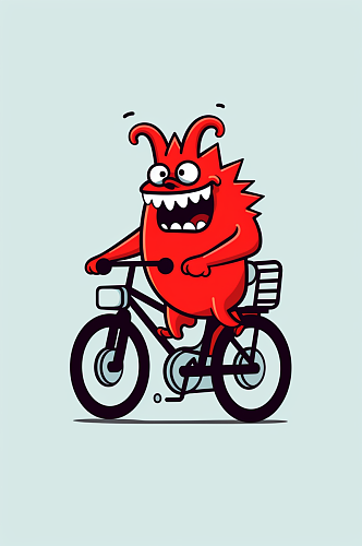 AI数字艺术卡通动物骑单车插画