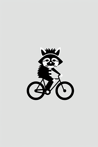 AI数字艺术卡通动物骑单车插画