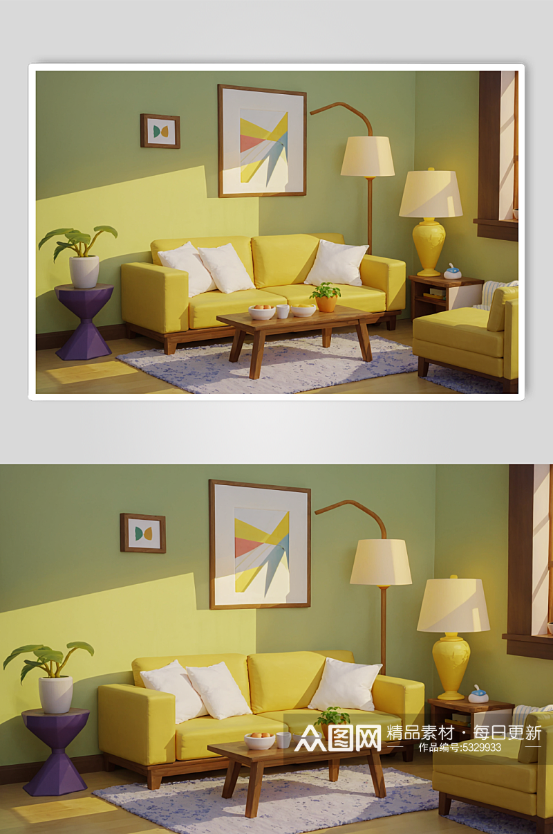 AI数字艺术卡通客厅室内效果图图片素材
