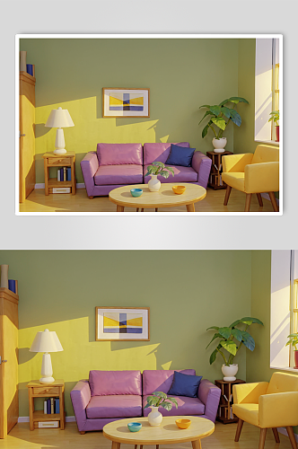 AI数字艺术卡通客厅室内效果图图片