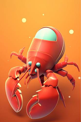 AI数字艺术创意拟人化卡通小龙虾人物模型