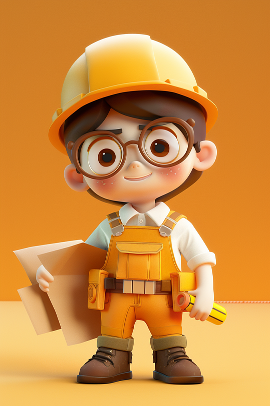 AI数字艺术卡通建筑师图纸人物插画-众图网