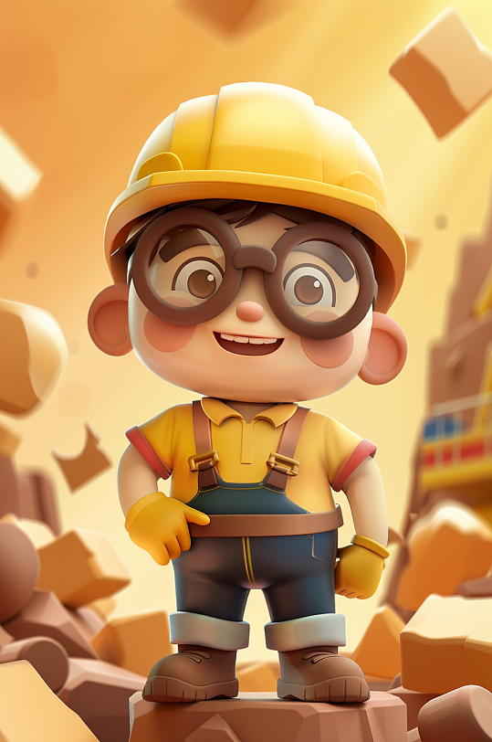 AI数字艺术卡通建筑师图纸人物插画-众图网