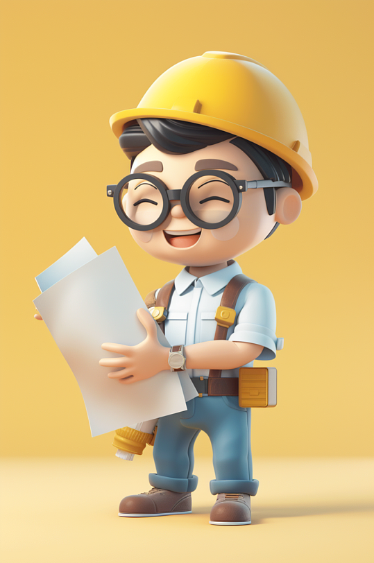 AI数字艺术卡通建筑师图纸人物插画-众图网