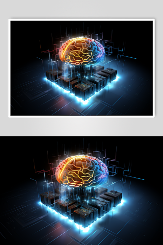 AI数字艺术大脑数据科技元素模型