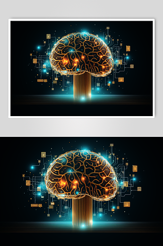 AI数字艺术大脑数据科技元素模型