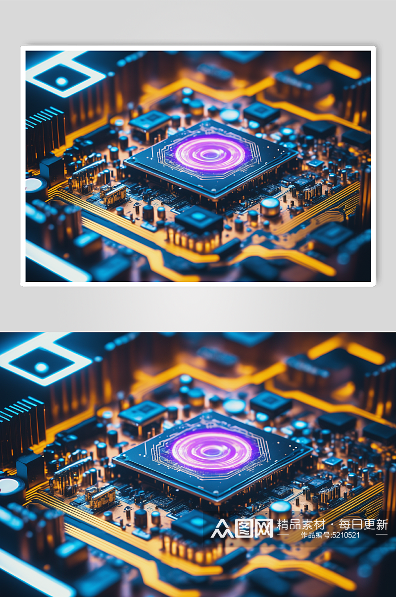 AI数字艺术芯片晶体管电路板细节特写图片素材