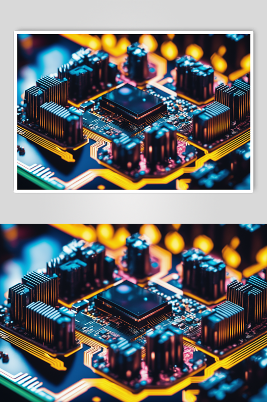 AI数字艺术芯片晶体管电路板细节特写图片