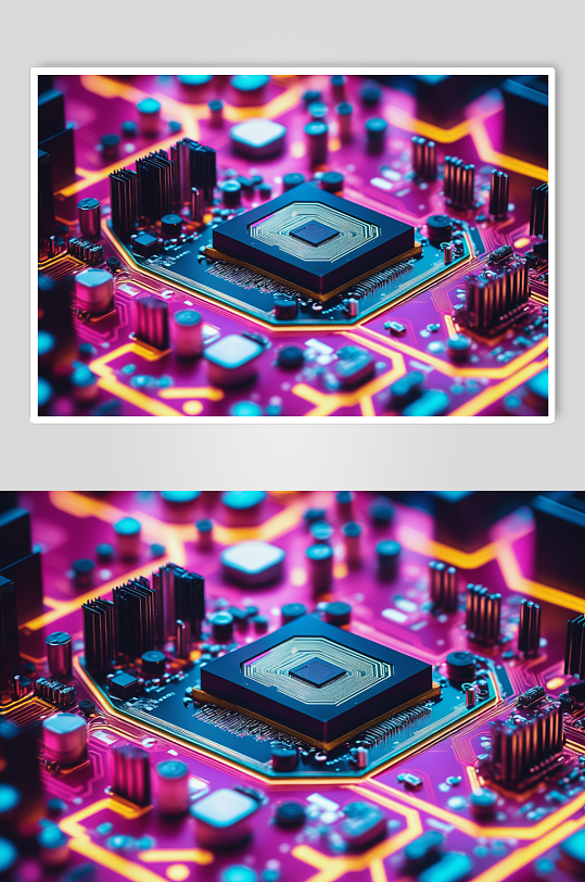 AI数字艺术芯片晶体管电路板细节特写图片