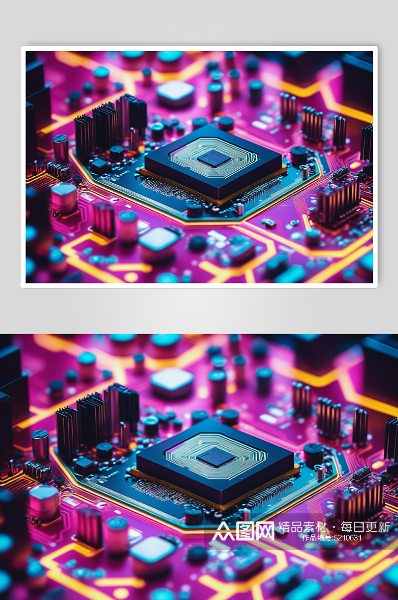 AI数字艺术芯片晶体管电路板细节特写图片素材