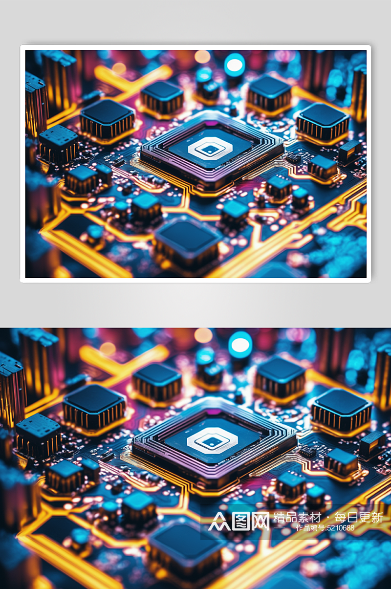 AI数字艺术芯片晶体管电路板细节特写图片素材
