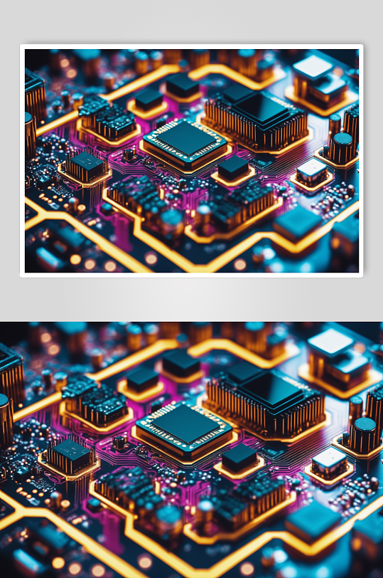 AI数字艺术芯片晶体管电路板细节特写图片